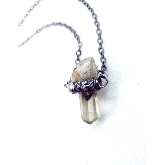 Raw quartz crystal necklace handmade gothic metalwork jewelry men's minimal - Picture 7 of 11